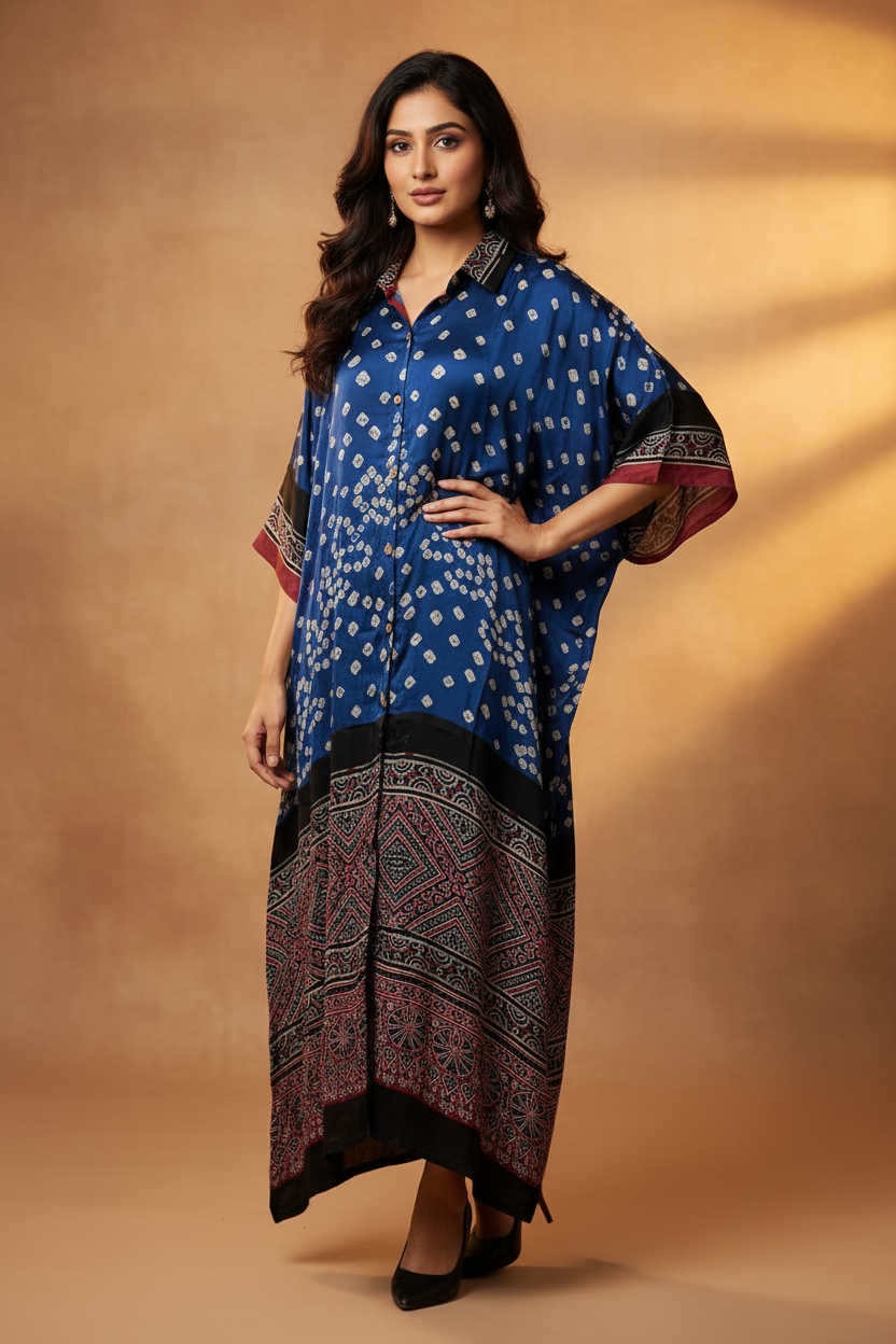 Bandhej×Ajrakh Long Shirt Kaftan – KutchPoshak