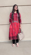 Red Rust Pure modal silk designer ajrakh handblock kurti from Kutch Poshak