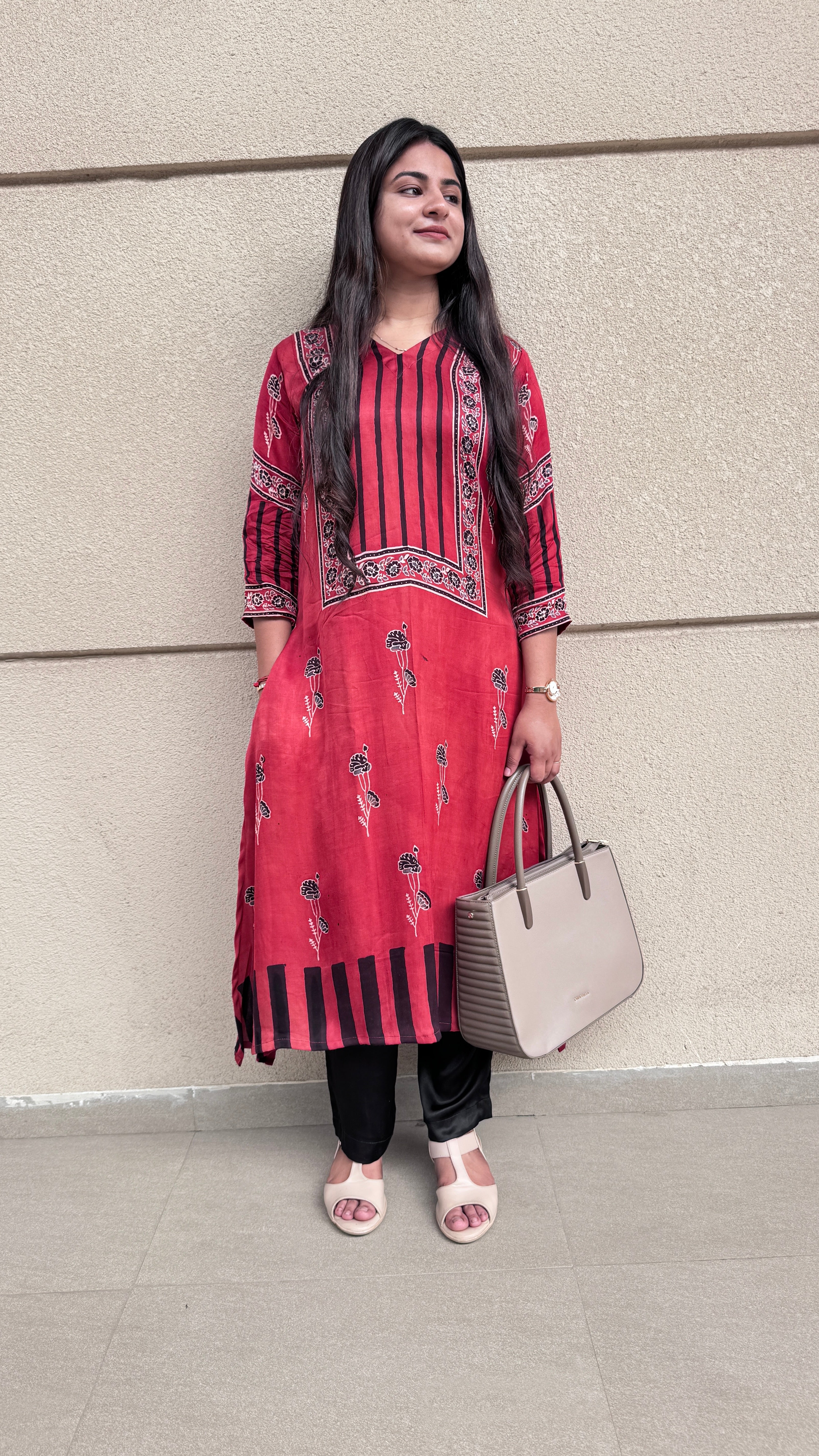 Red Rust Pure modal silk designer ajrakh handblock kurti from Kutch Poshak