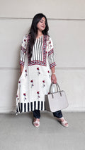 Ivory Pure modal Silk natural ajrakh handblock kurti from Kutch Poshak