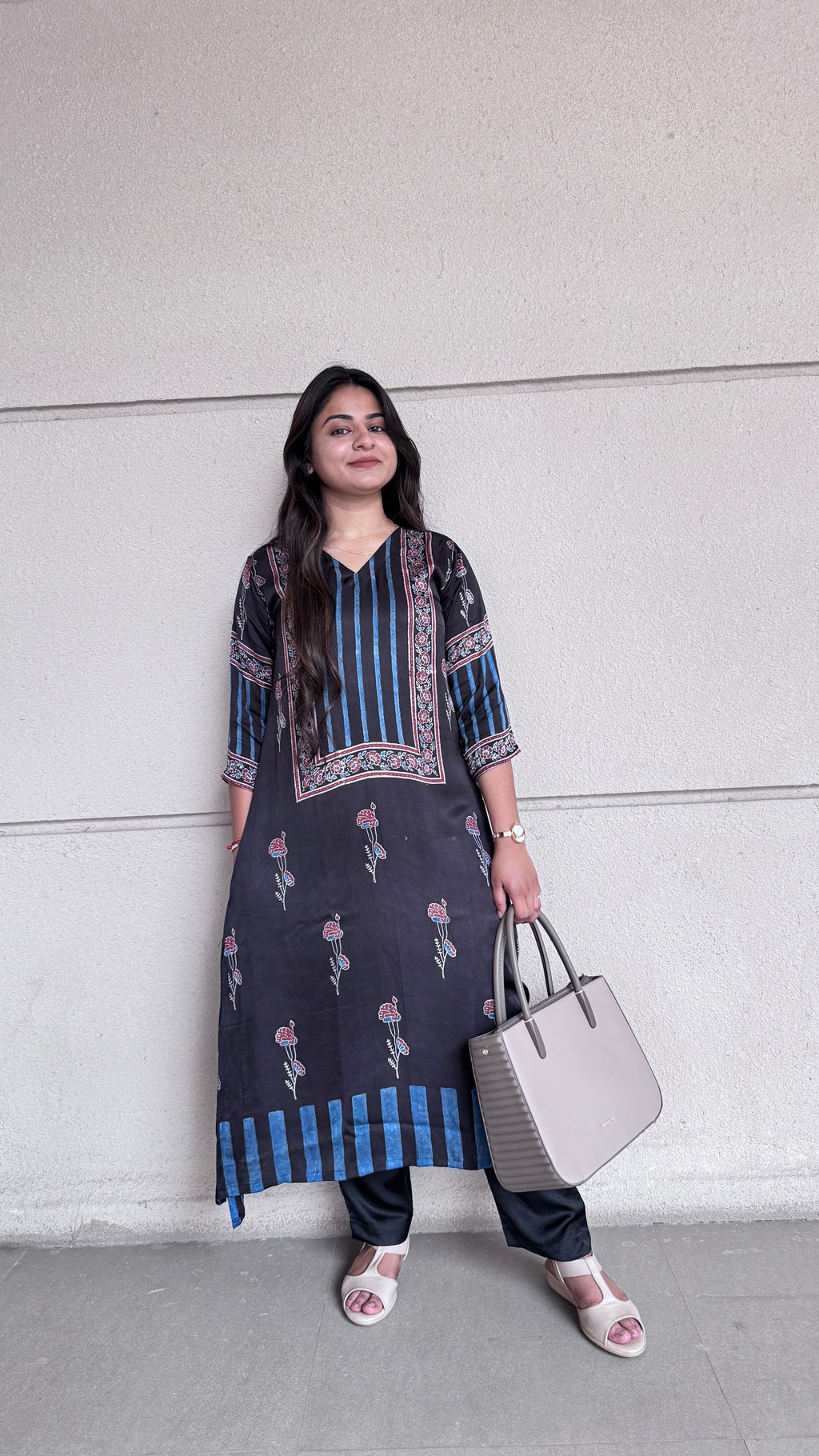 Black Pure Modal Silk Designer Ajrakh handblock kurti from Kutch Poshak