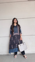 Black Pure Modal Silk Designer Ajrakh handblock kurti from Kutch Poshak