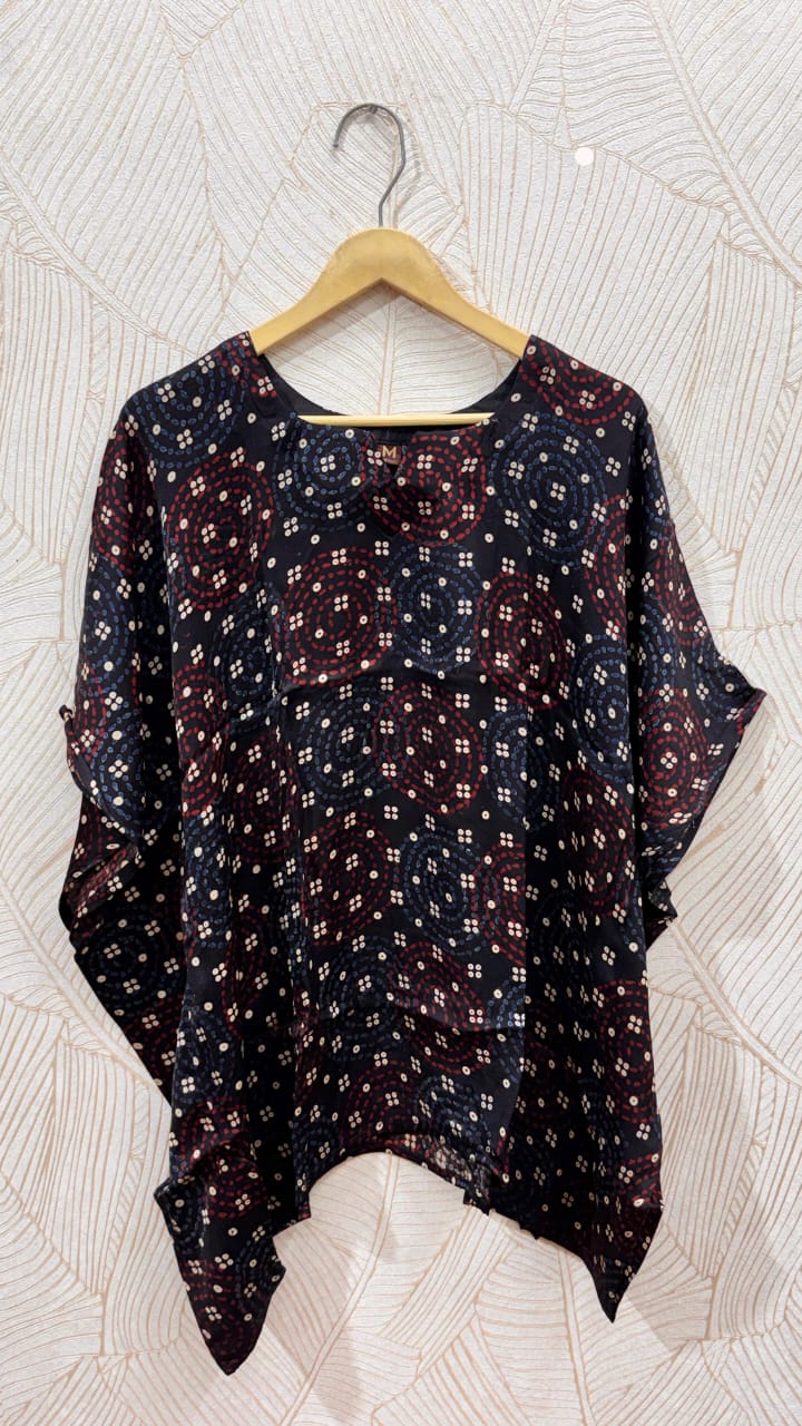 Close up of Modal Silk Kaftan Top - Kutch Poshak