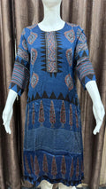 Blue, Red, Beige, Navy, Ivory Pure Modal Silk Designer Ajrakh Handblock Kurti from Kutch Poshak