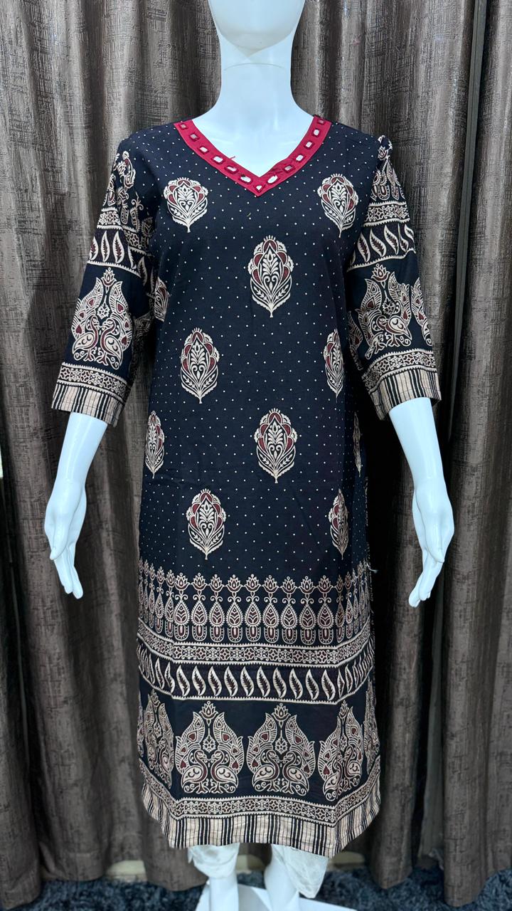Beautiful Ajrakh Vegetable-Dye Cotton Kurti showcasing premium design - Kutch Poshak
