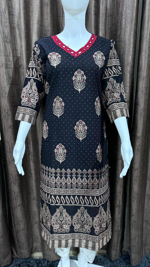 Beautiful Ajrakh Vegetable-Dye Cotton Kurti showcasing premium design - Kutch Poshak
