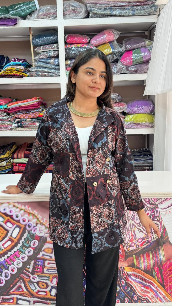 Beautiful Hakoba Ajrakh Blazer showcasing premium design - Kutch Poshak