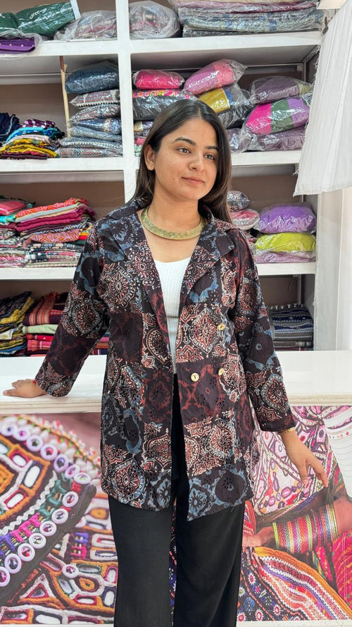 Beautiful Hakoba Ajrakh Blazer showcasing premium design - Kutch Poshak