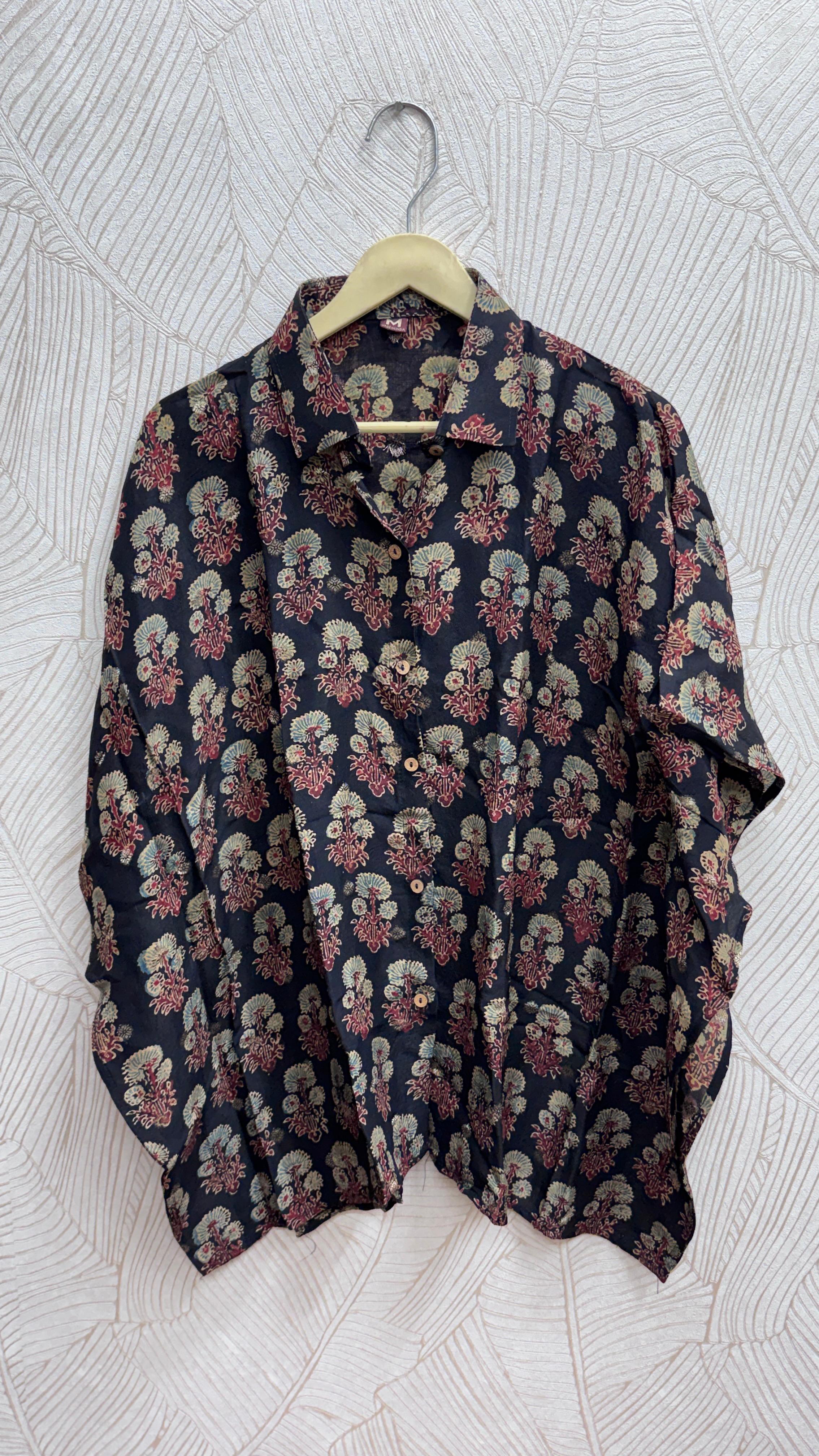 Floral, Geometric Dola Silk Kaftan Shirt from Kutch Poshak