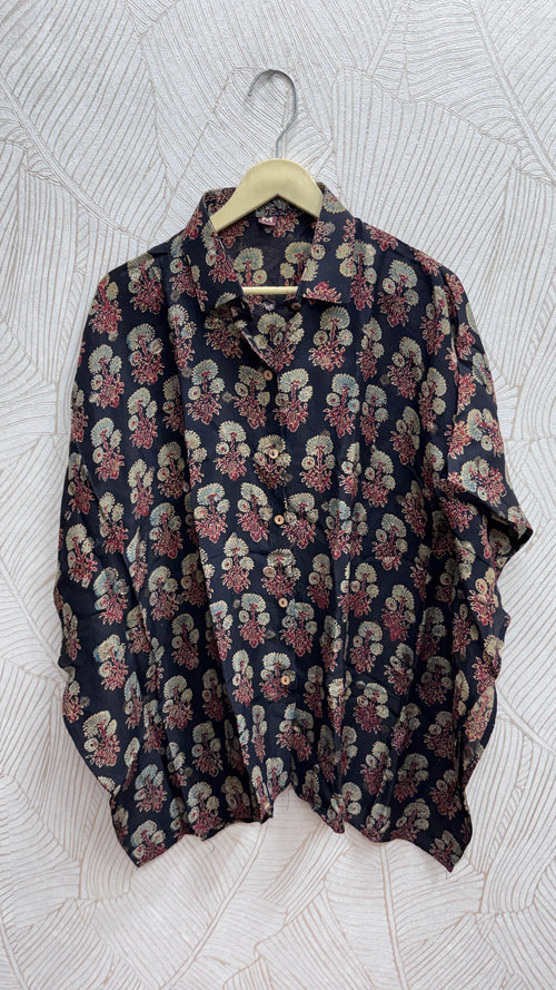 Floral, Geometric Dola Silk Kaftan Shirt from Kutch Poshak