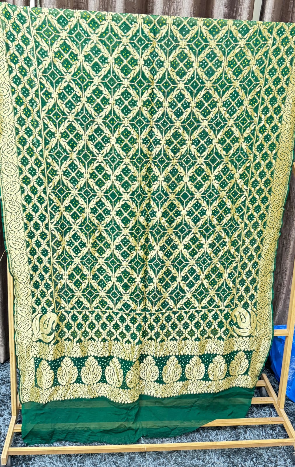 Close up of Pure Khadi Georgette Hand Bandhej Dupatta - Kutch Poshak