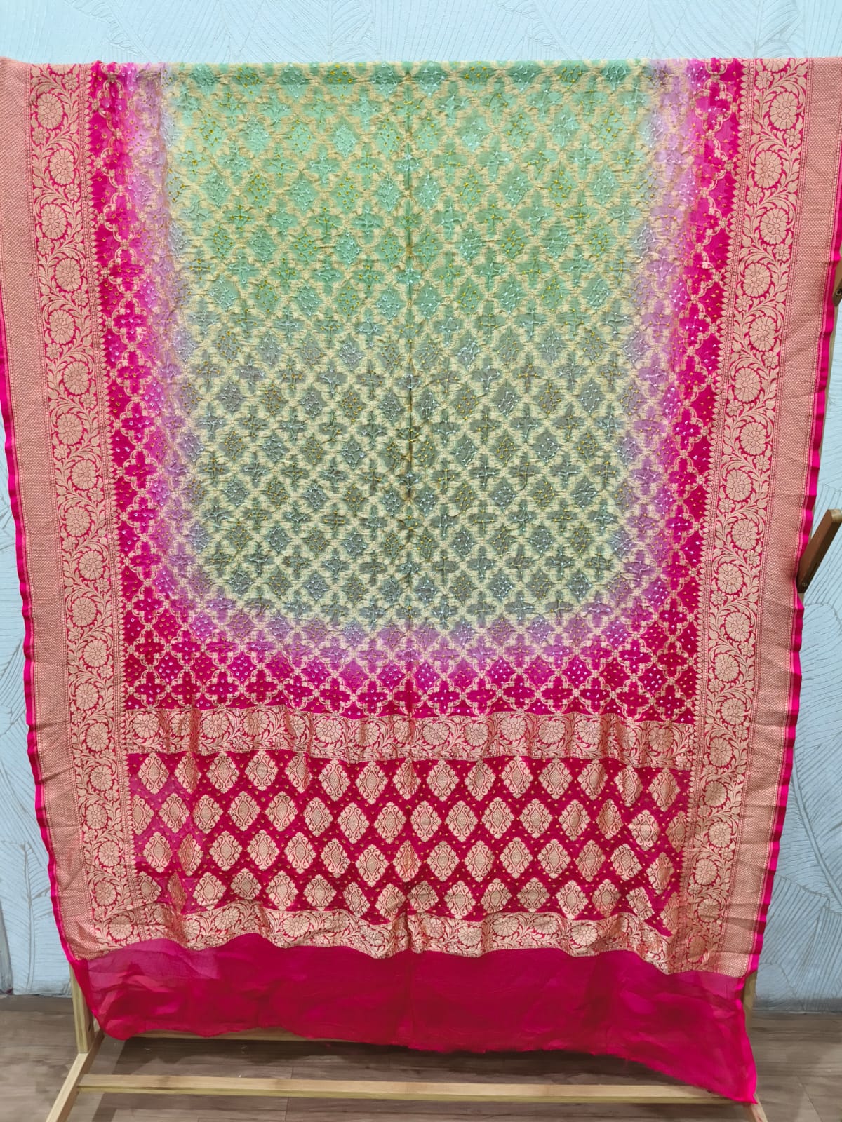Pure Khadi Georgette Hand Bandhej Dupatta by Kutch Poshak