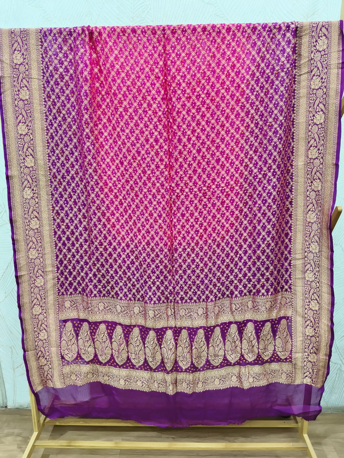 Close up of Pure Khadi Georgette Hand Bandhej Dupatta - Kutch Poshak