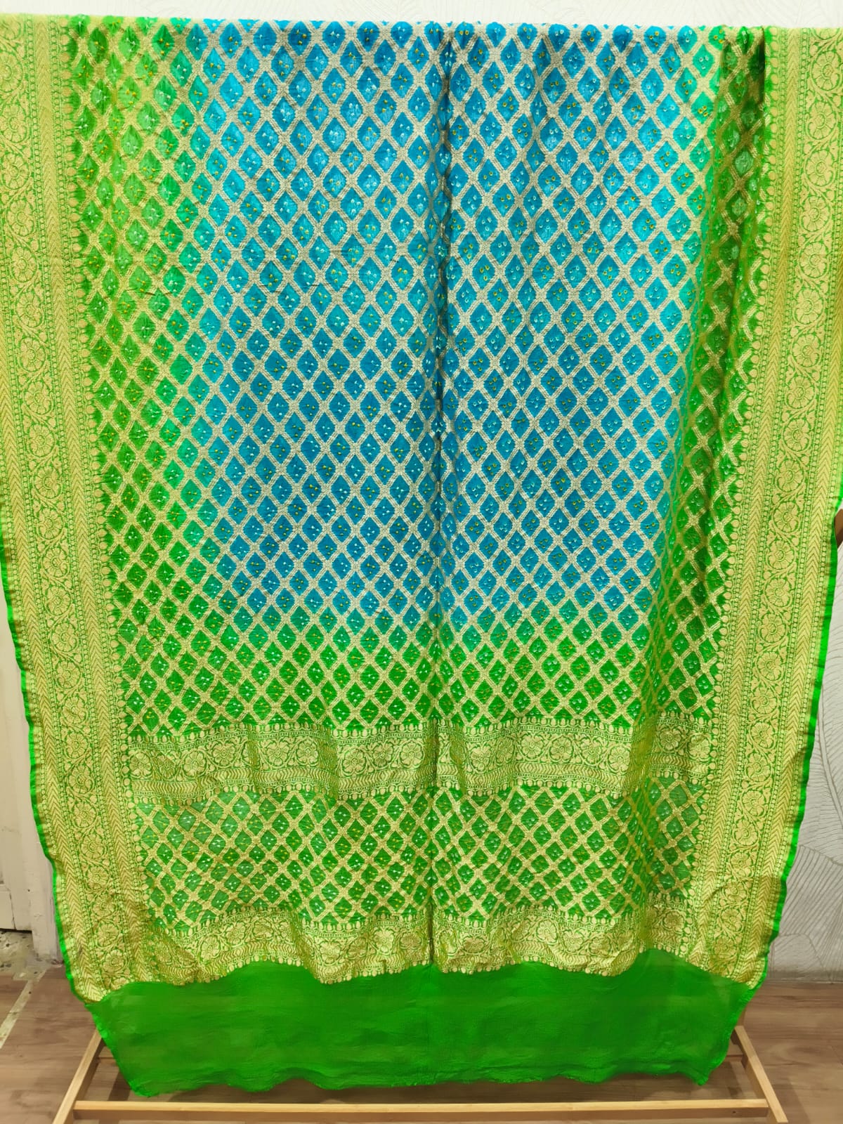 Close up of Pure Khadi Georgette Hand Bandhej Dupatta - Kutch Poshak