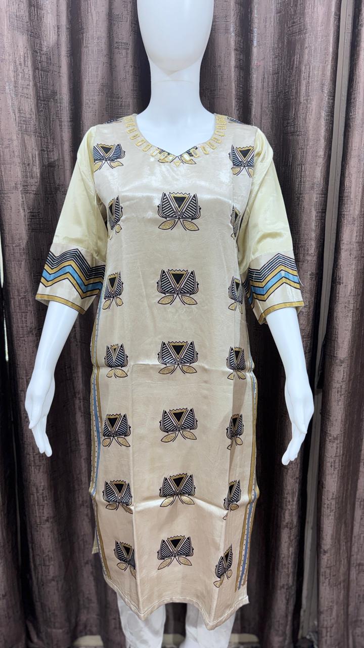 Close up of Mashru Silk Ajrakh Print Kurta - Kutch Poshak