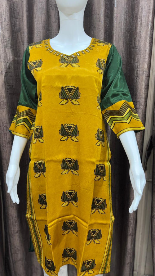 Close up of Mashru Silk Ajrakh Print Kurta - Kutch Poshak