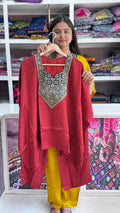 Close up of Modal Silk Kaftan Top with Palazzo - Kutch Poshak