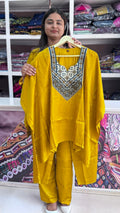 Close up of Modal Silk Kaftan Top with Palazzo - Kutch Poshak