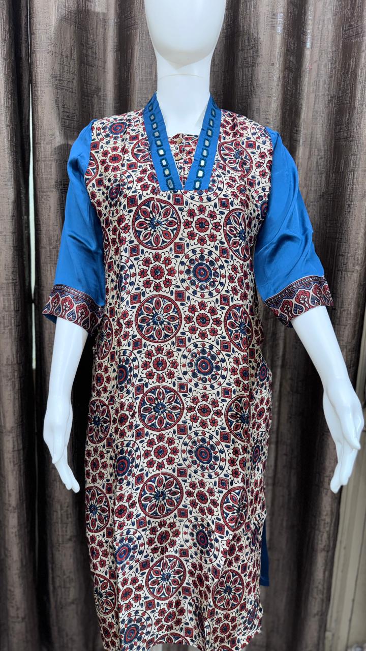 Modal Silk Kurti with Mirror Hand Work by Kutch Poshak