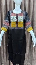Mushroom Silk Kurti with Ajrakh Patchwork and Mirror Detailing by Kutch Poshak