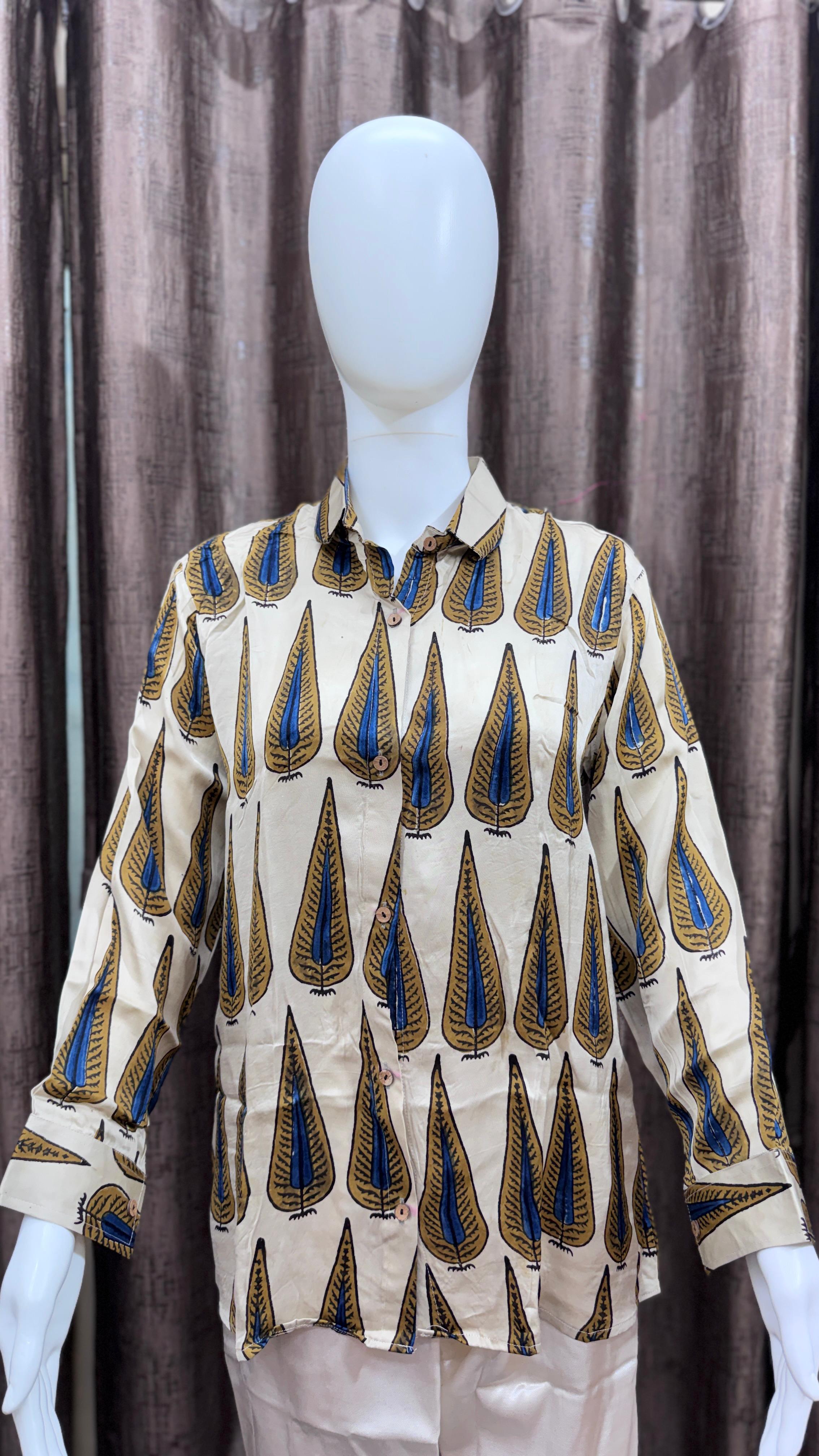 Black, Blue, Beige, Red, Green, Yellow Pure Natural Ajrakh Full Sleeve Shirts from Kutch Poshak