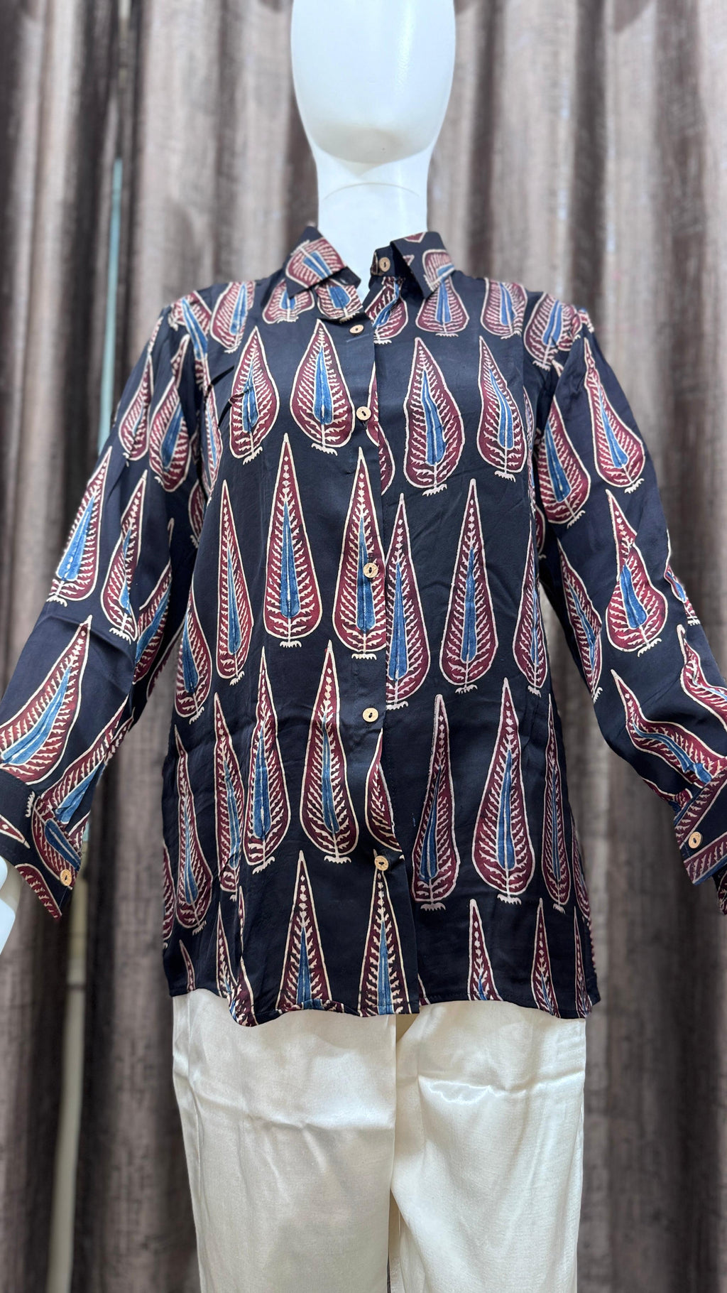 Black, Blue, Beige, Red, Green, Yellow Pure Natural Ajrakh Full Sleeve Shirts from Kutch Poshak