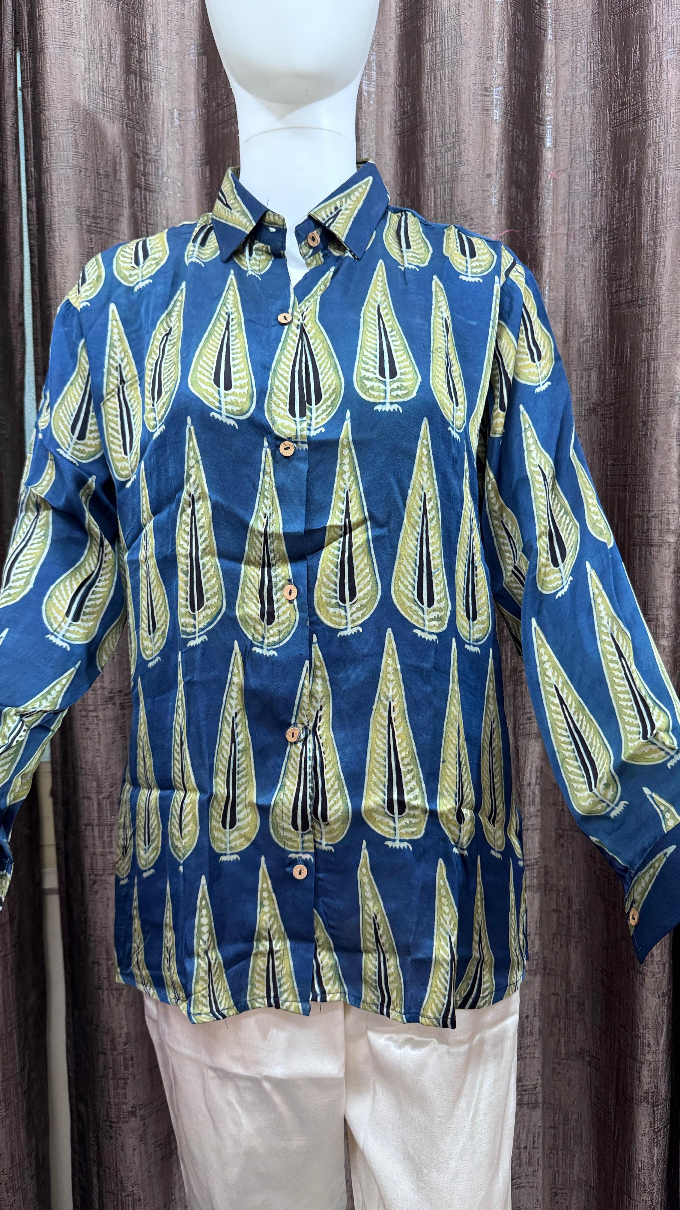 Black, Blue, Beige, Red, Green, Yellow Pure Natural Ajrakh Full Sleeve Shirts from Kutch Poshak