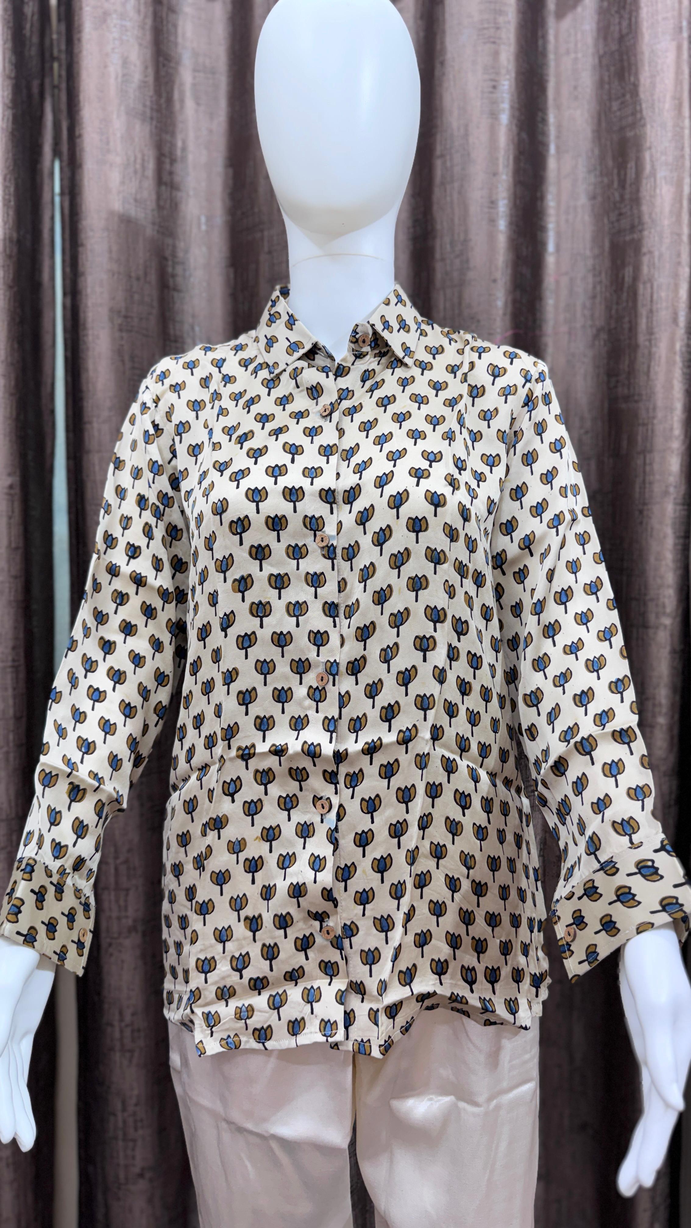 Black, Blue, Beige, Red, Green, Yellow Pure Natural Ajrakh Full Sleeve Shirts from Kutch Poshak
