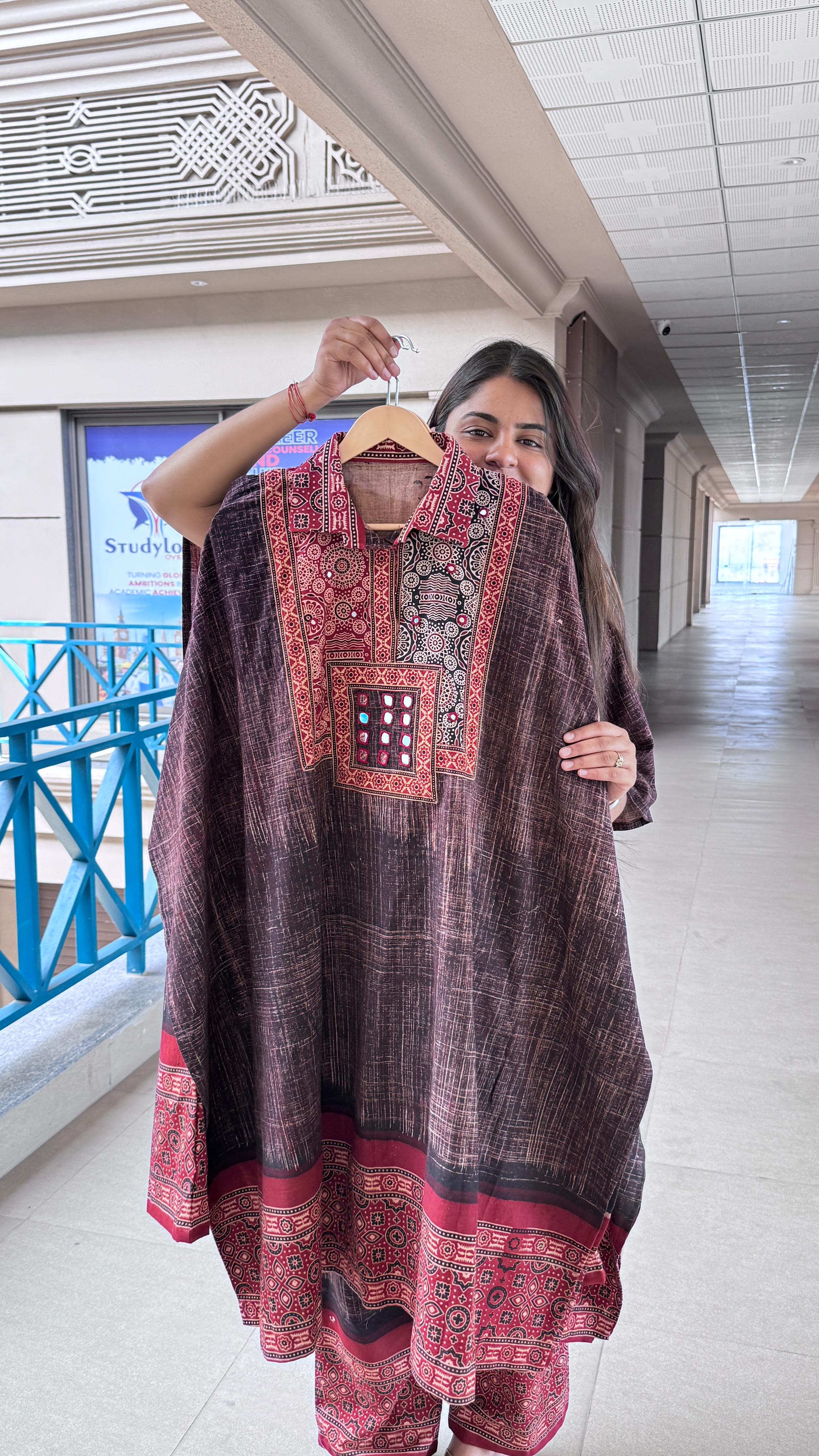 Beautiful Brush print kaftan Co-Ord set showcasing premium design - Kutch Poshak
