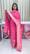 Pure Gaji Silk Hand Bandhej 3pc Suit