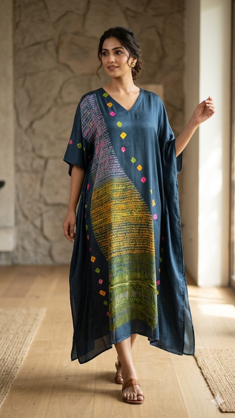 Multi Shibori V-neck Kaftan