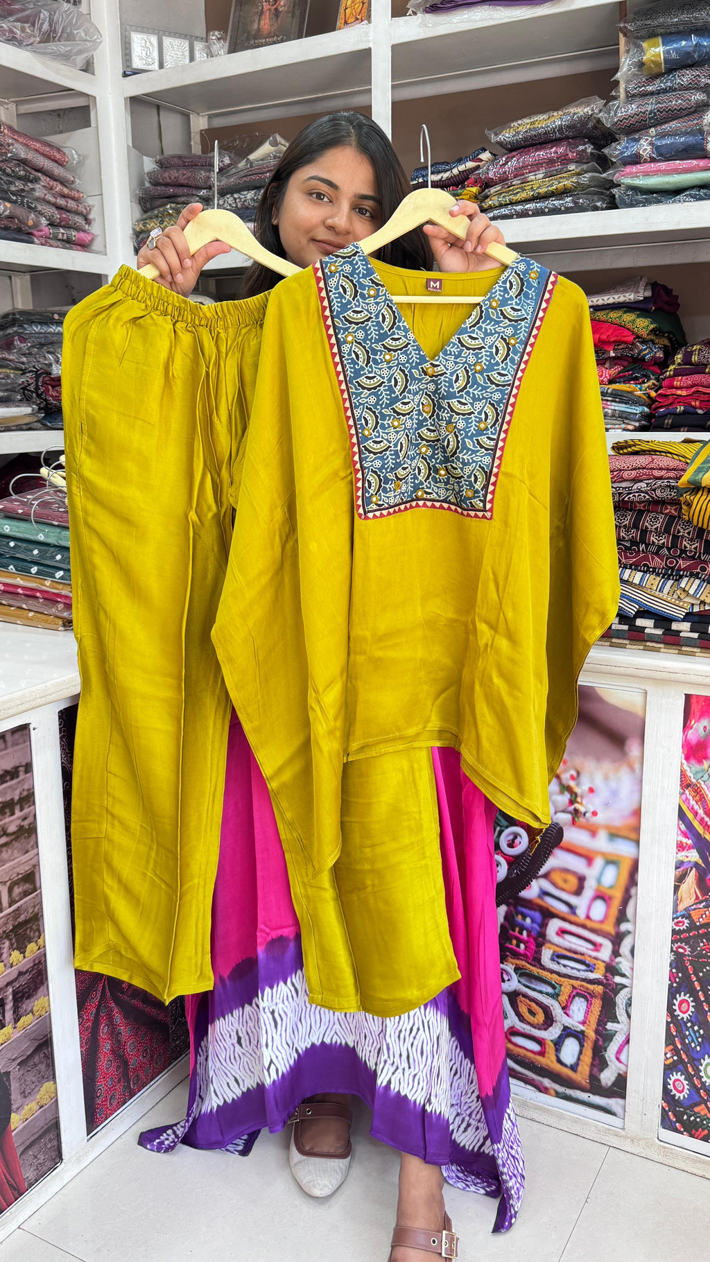 Modal silk kaftan Top with Plazzo by Kutch Poshak