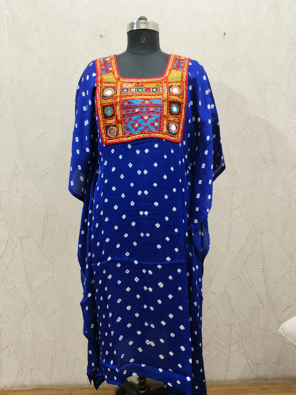 Modal Silk Bandhej Vintage patch Kaftan