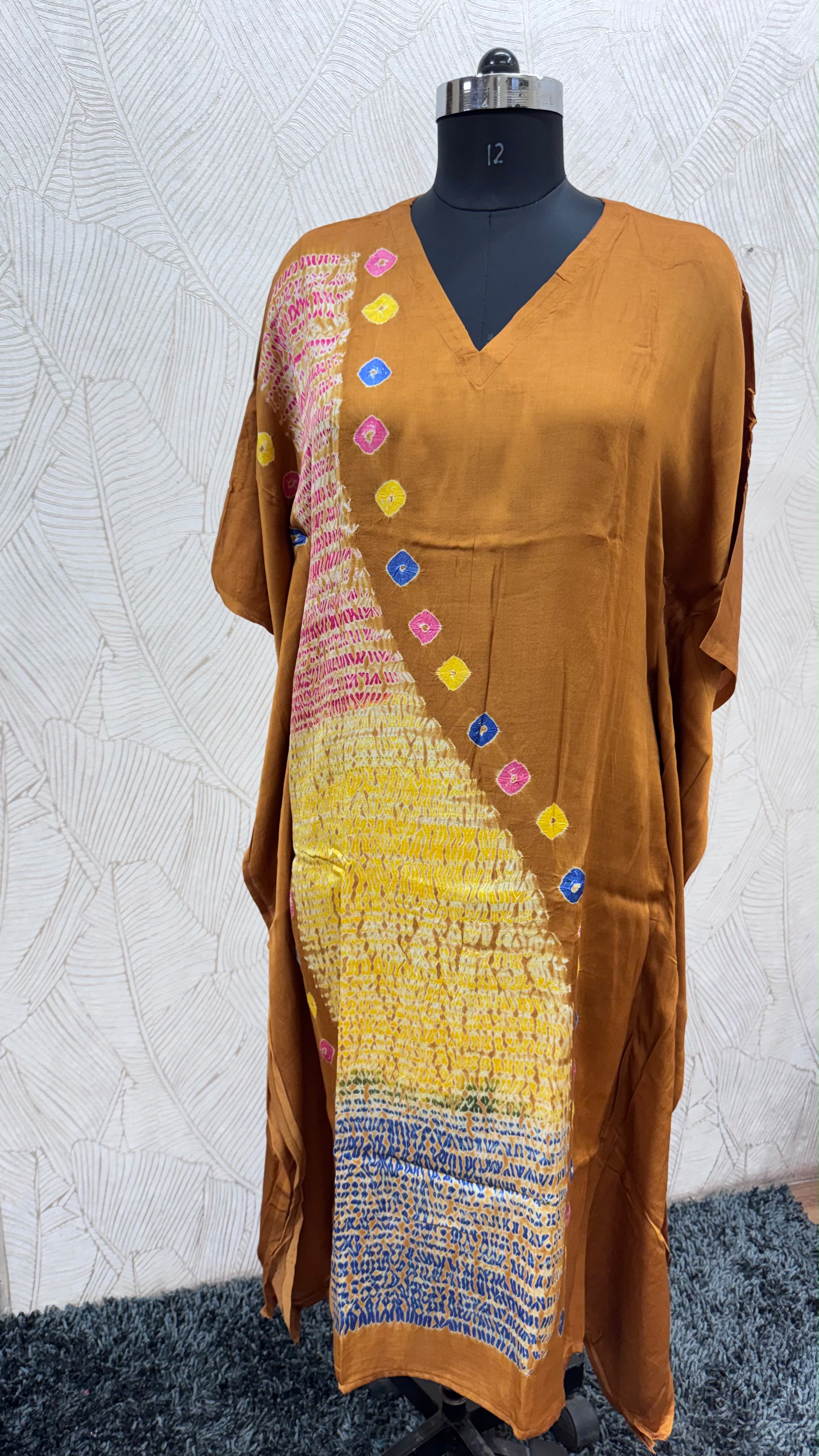 Multi Shibori V-neck Kaftan