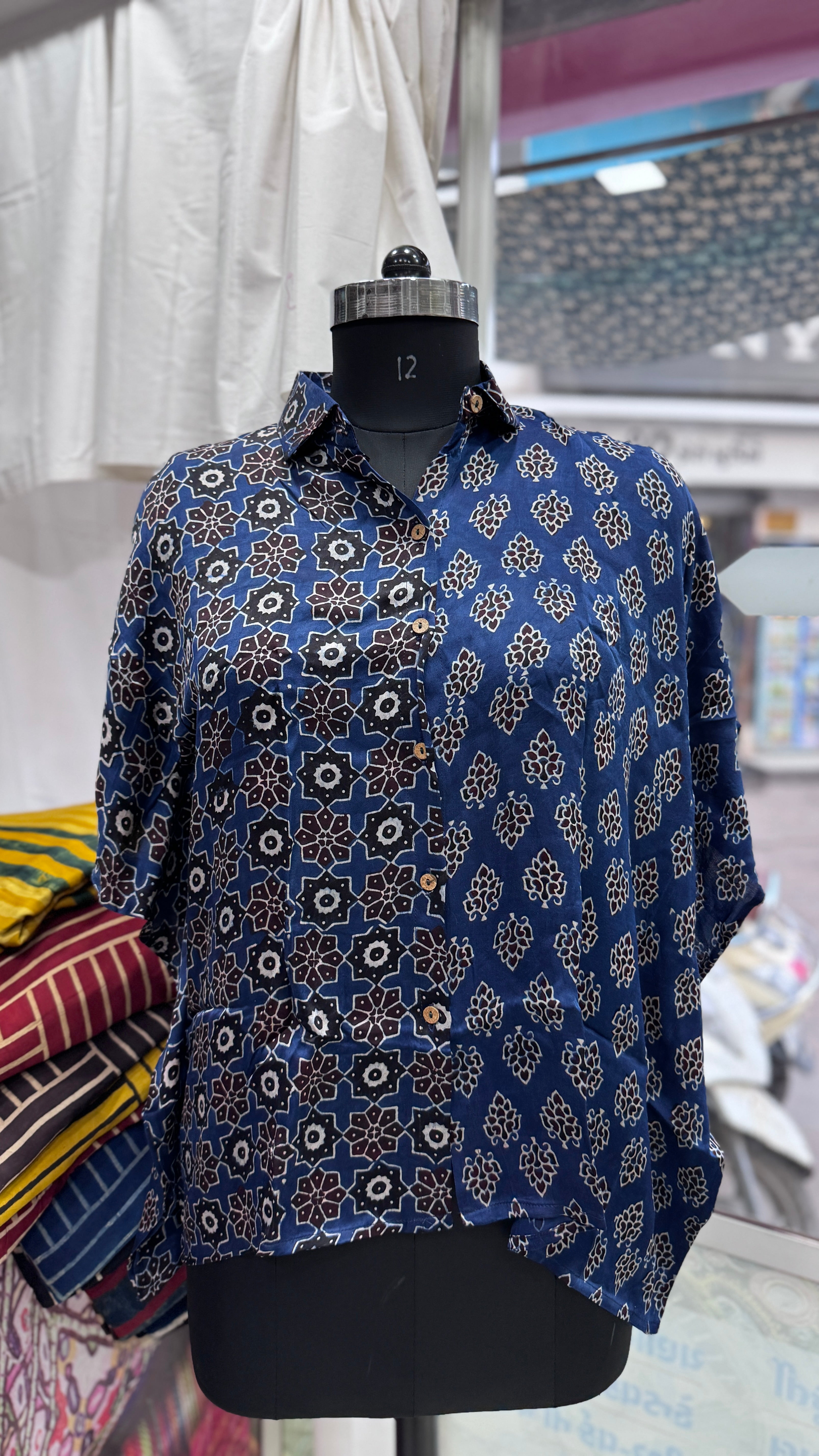 Beautiful Modal Silk Kaftan Shirt (half & half design) showcasing premium design - Kutch Poshak