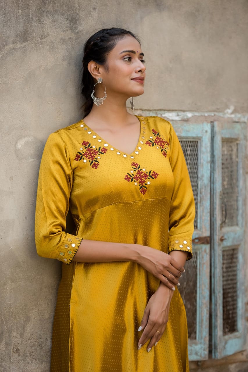 Mashru-Gaji Silk Kurta+Plazo Set