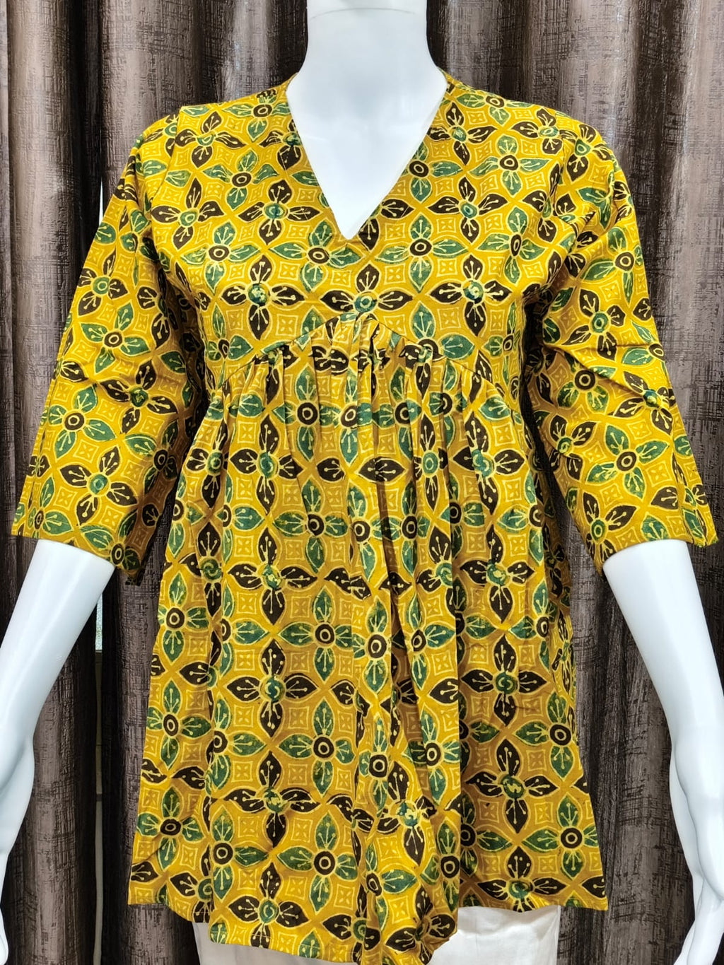 Close up of Pure Cotton Ajrak Handblock Print Top - Kutch Poshak