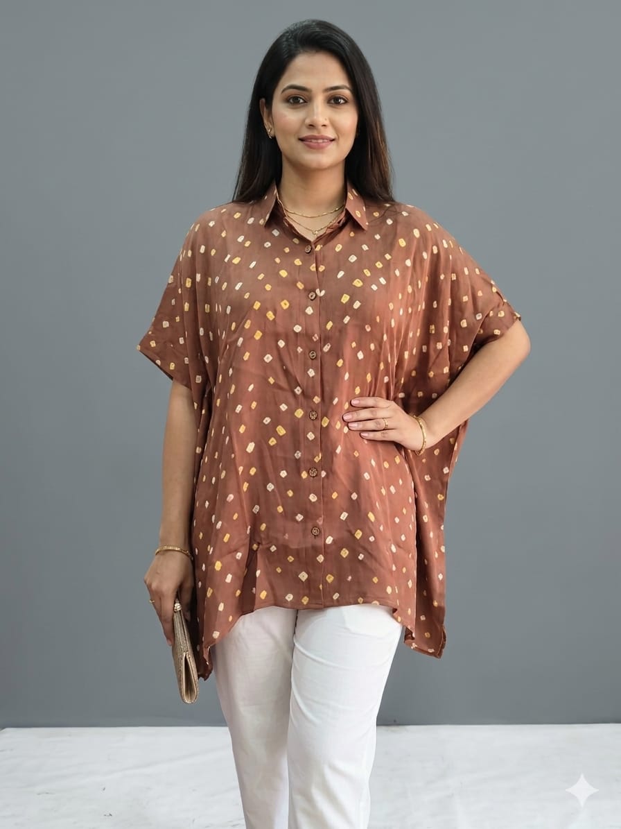 Modal Silk Bandhej Kaftan Shirt