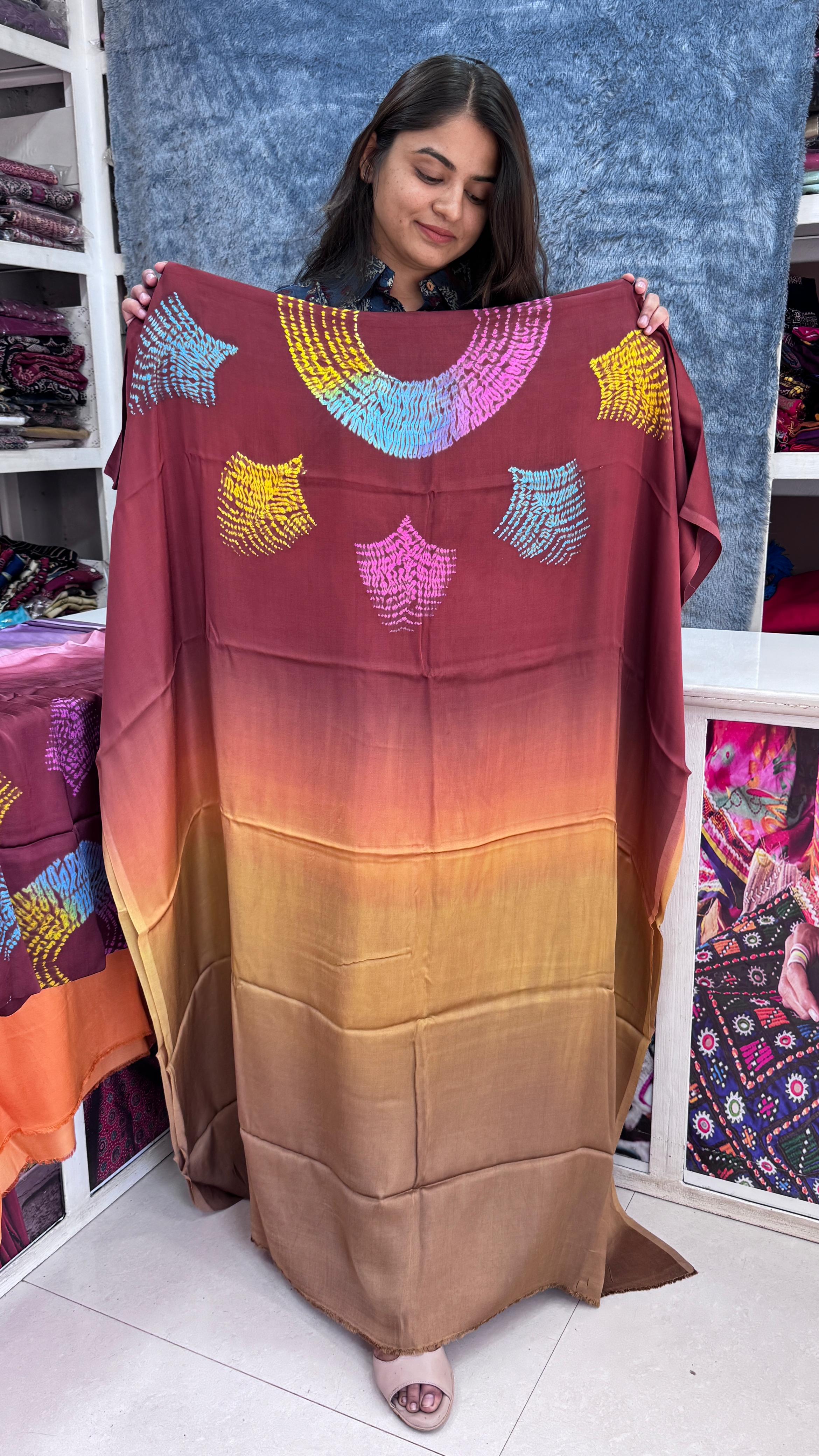 Kutch Poshak exclusive Modal Silk Multi Shibori Unstitched Kaftan Top Fabric