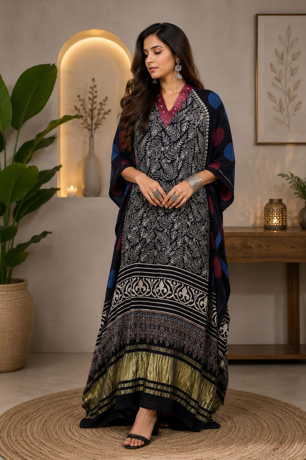 Modal Silk V-neck Kaftan Tissue border