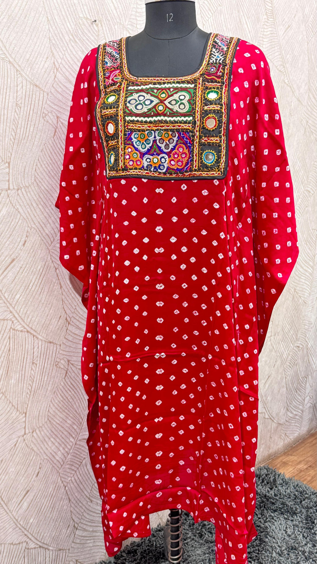 Modal Silk Bandhej Vintage patch Kaftan