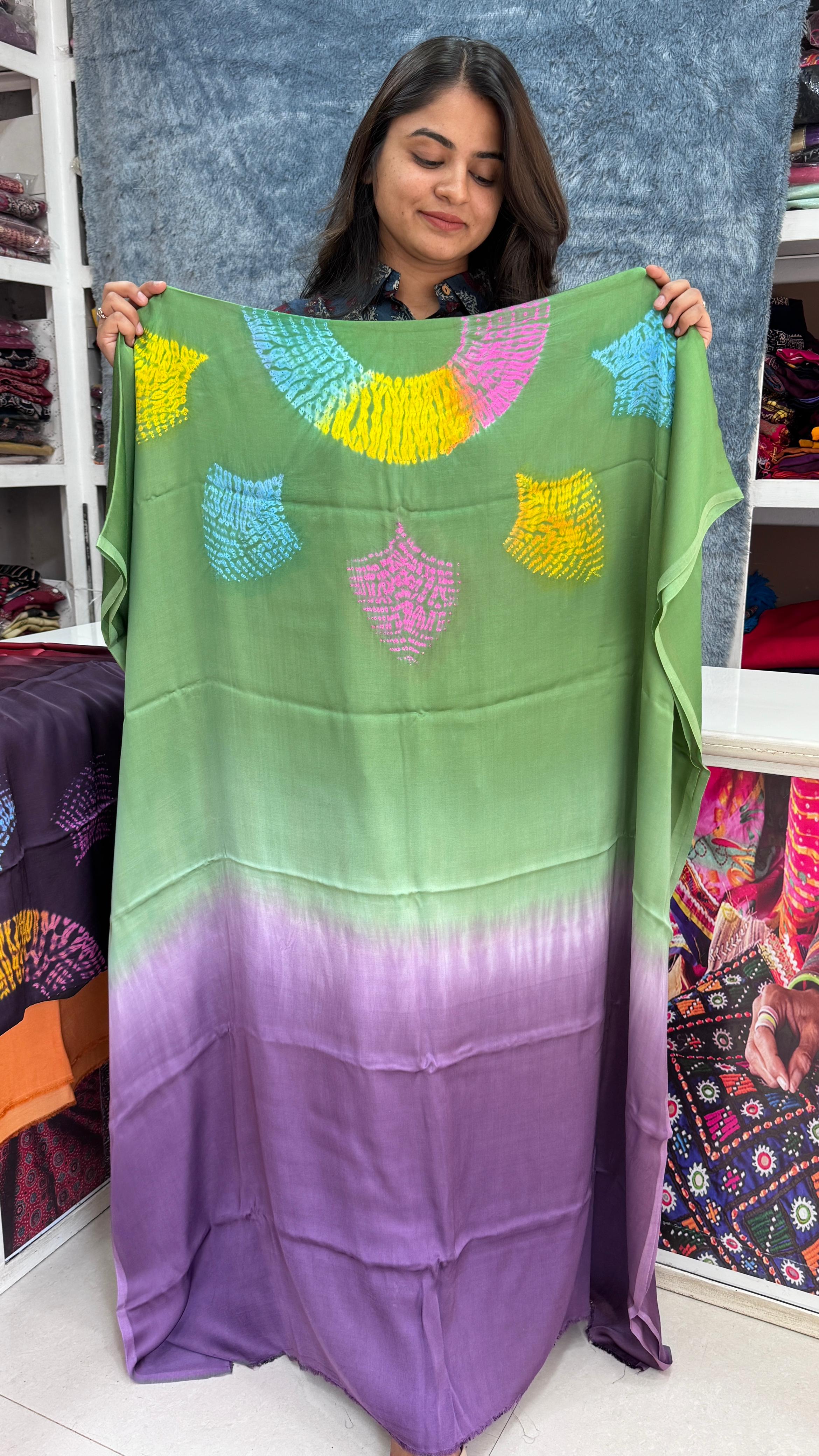 Modal Silk Multi Shibori Unstitched Kaftan Top Fabric by Kutch Poshak