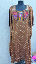 Modal Silk Bandhej Vintage patch Kaftan