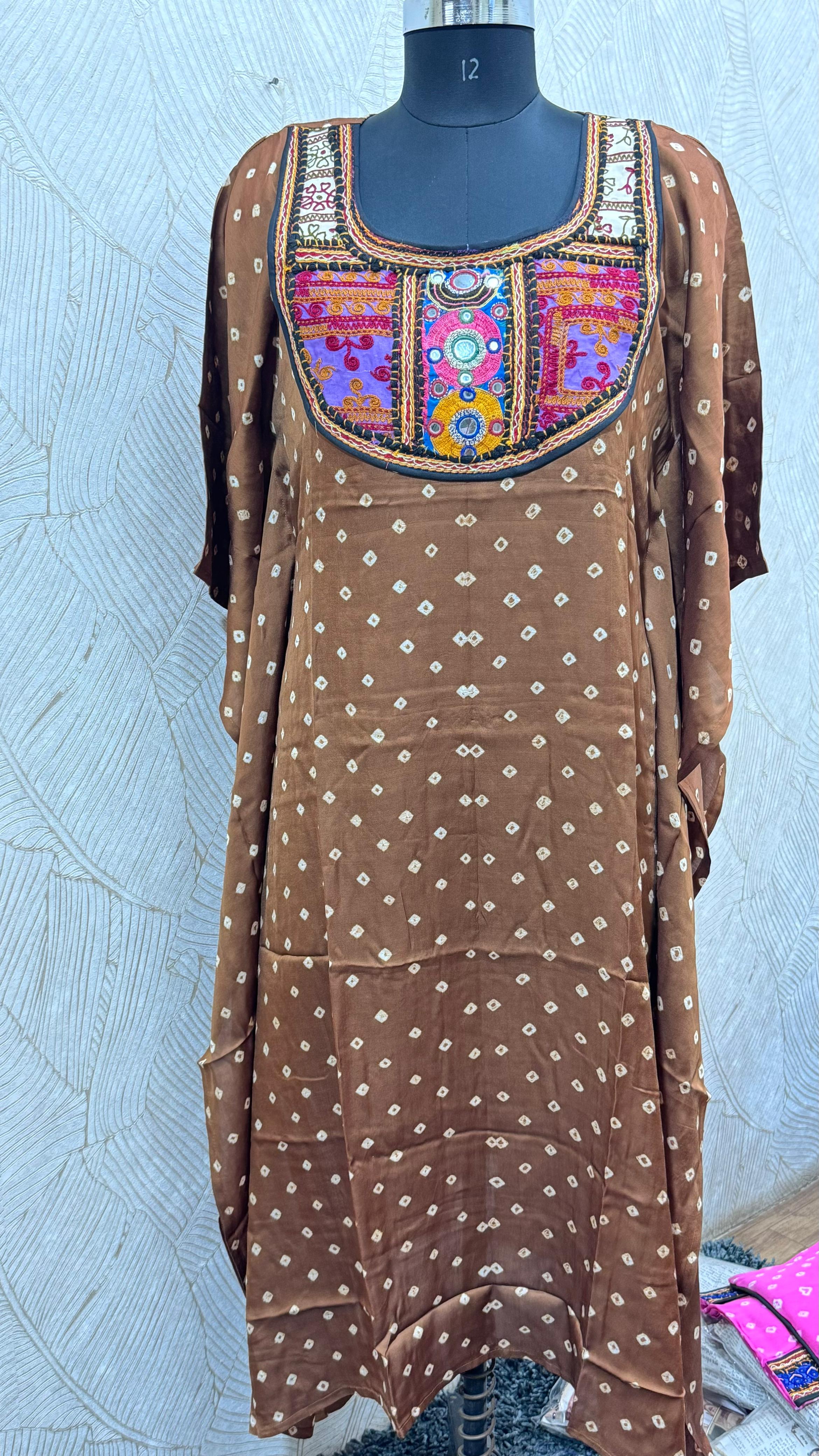 Modal Silk Bandhej Vintage patch Kaftan