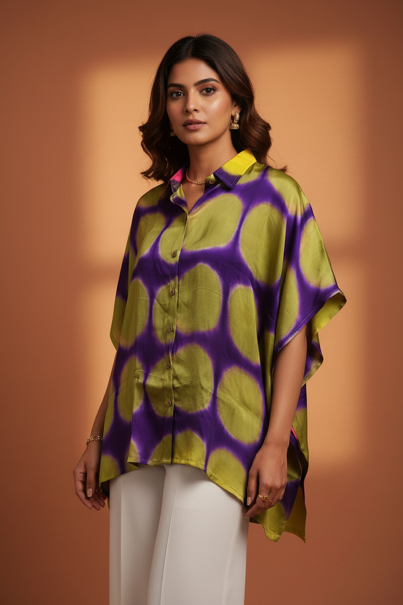 Modal Silk Kaftan Shirt (Clamp Dye)
