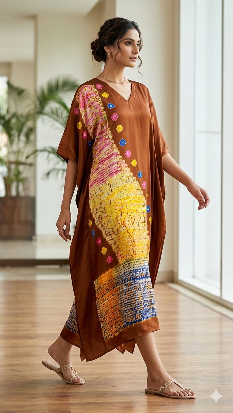 Multi Shibori V-neck Kaftan