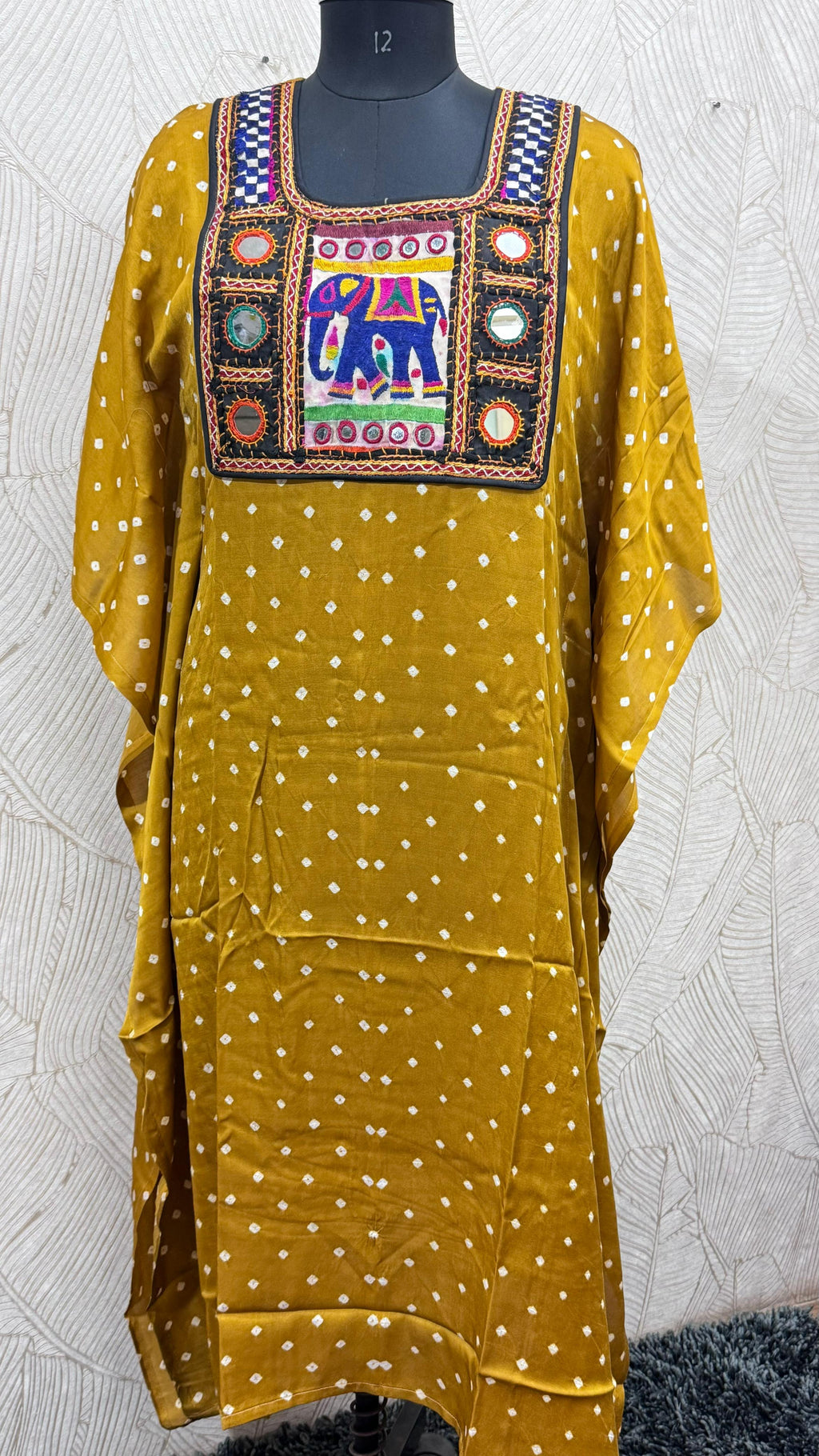 Modal Silk Bandhej Vintage patch Kaftan