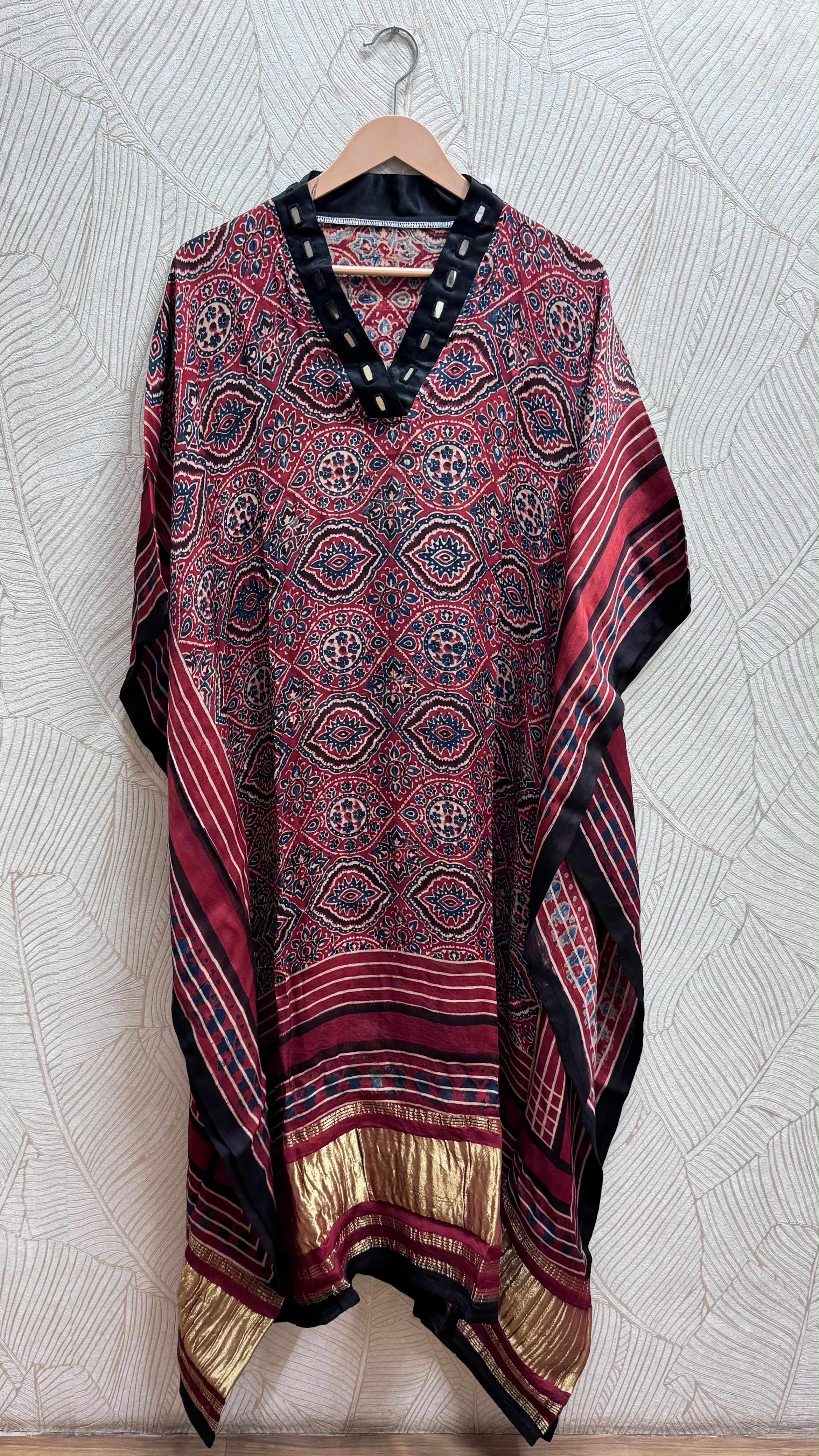 Modal Silk V-neck Kaftan Tissue border