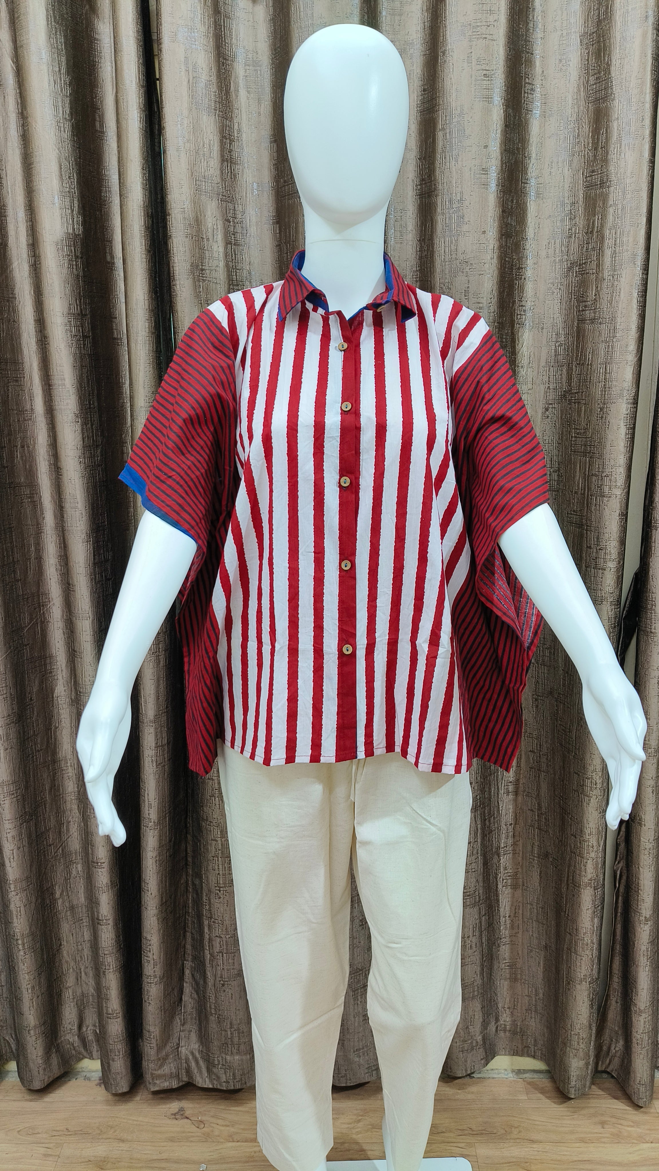 Red Rust Cotton kaftan shirt from Kutch Poshak