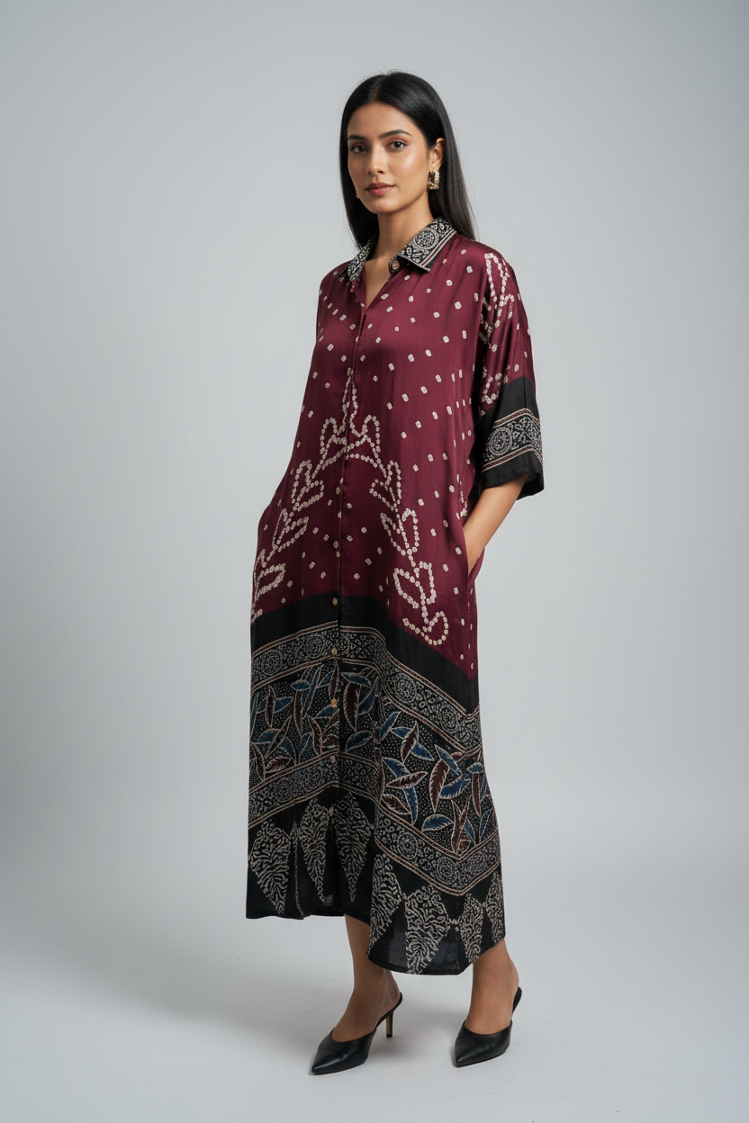 Bandhej×Ajrakh Long Shirt Kaftan